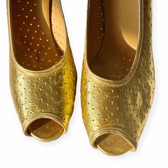 Vintage Christian Dior Souliers France  Gold Open Toe‎ Pumps, Size 6 1/2 B - Picture 15 of 15